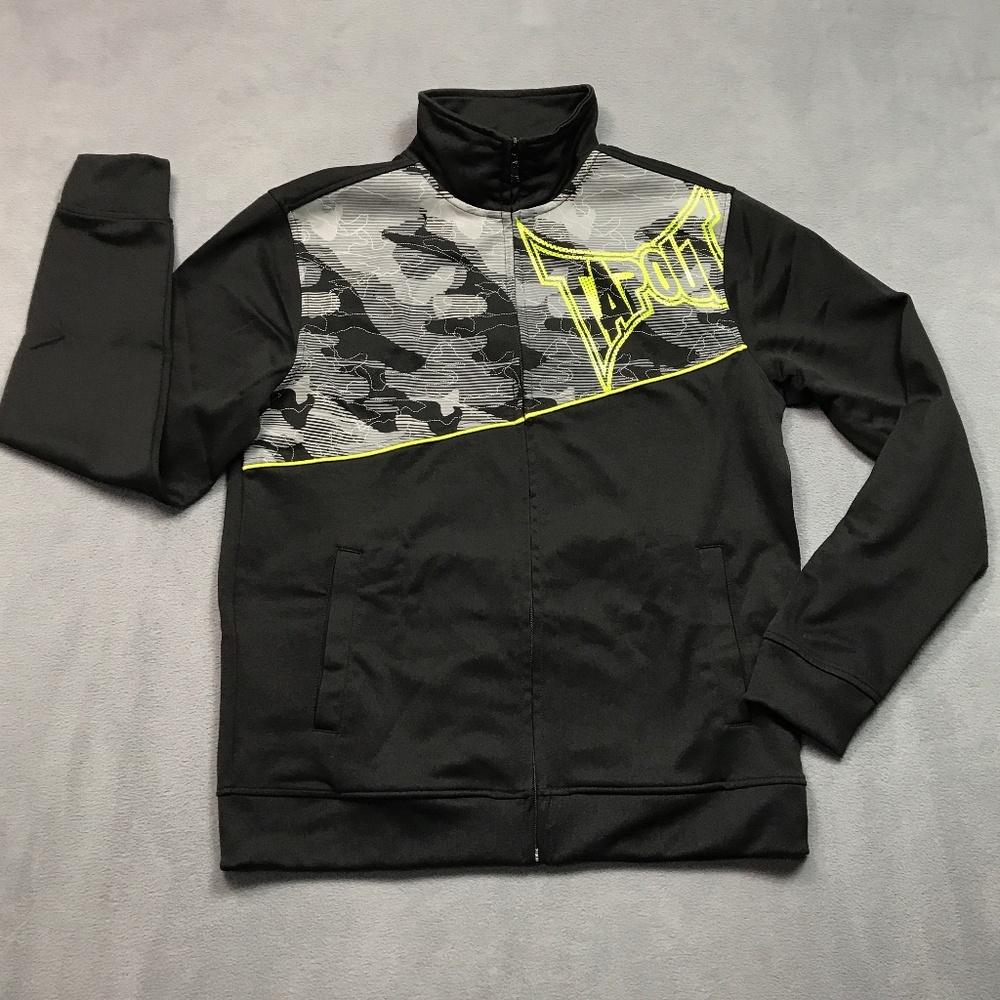 TAP OUT Jacket Full Zip Mens Large Slim Black Stretch Track TapOut Gym Workout